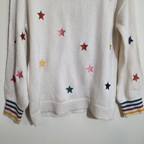 Maurices embroidered Star rainbow trim crewneck knit sweater woman's size small - Picture 13 of 14